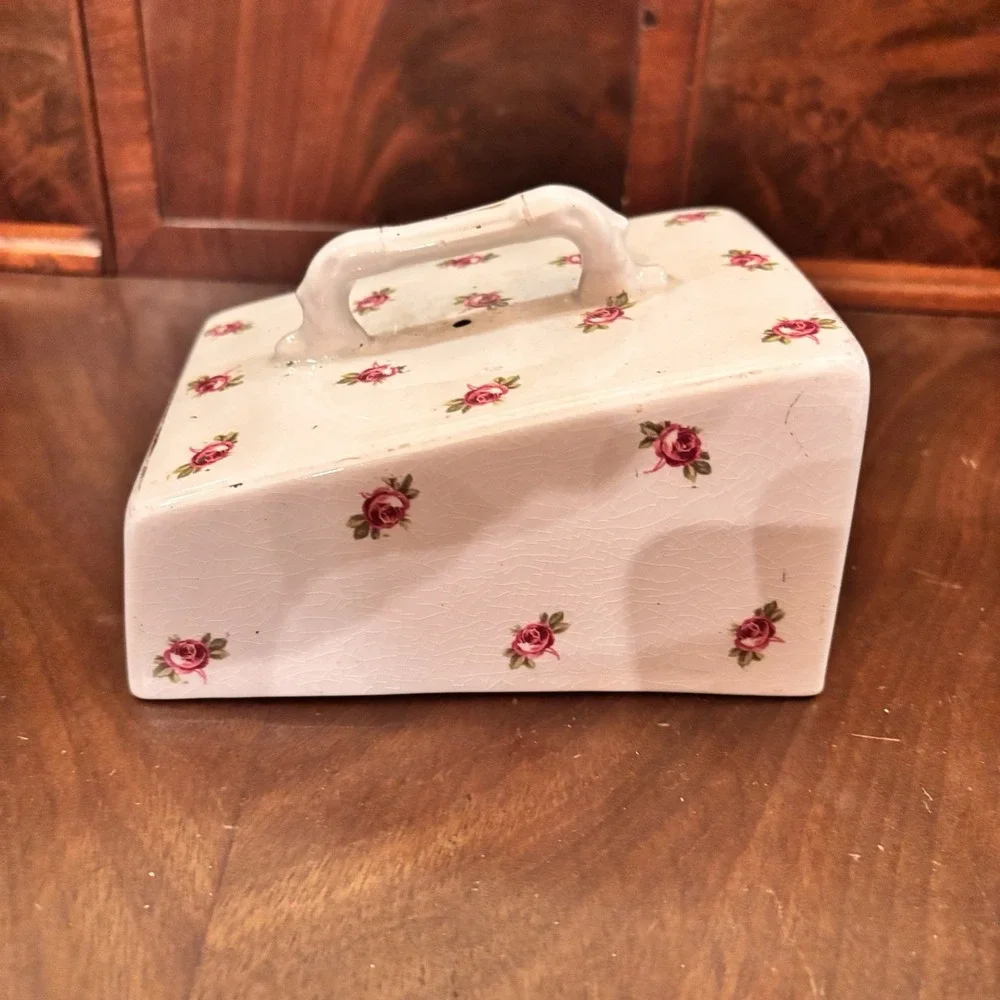 Antique Grimwades Stoke on Trent England Rose Floral Cheese Butter Dish & Cover